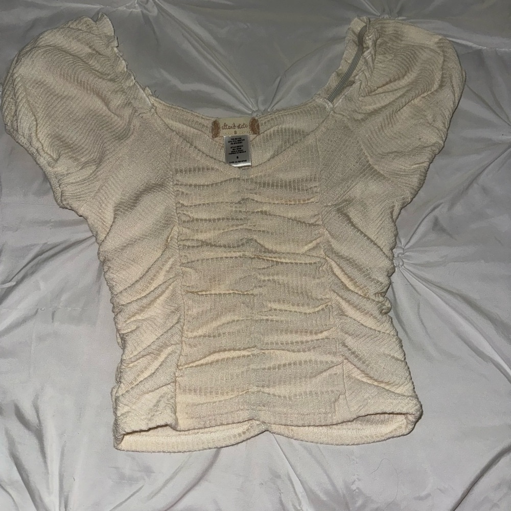 Altar'd State Cream Puff Sleeve Ruched Blouse size S